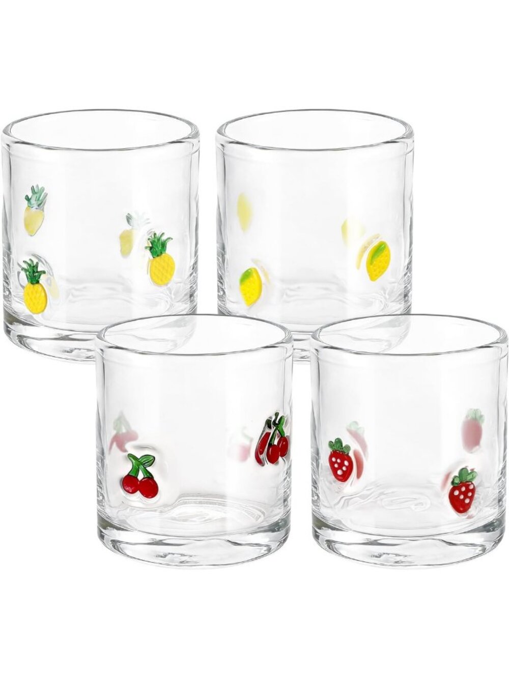 Set of 4 Colorful Fruit Icon Juice Glasses - Perfect for Summer Drinks & Parties